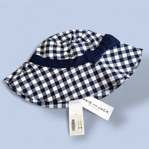 NEW 💛 Janie and Jack 💛 Bow Gingham‎ Bucket Sun Hat Navy White 12-24 Months